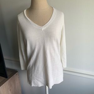 Debbie Morgan White V Neck Sweater Medium